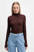 Tommy Jeans longsleeve damski kolor brązowy z półgolfem DW0DW19830