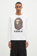 Bavlněné tričko s dlouhým rukávem A Bathing Ape By Bathing Ape Longsleeve bílá barva, s potiskem, 1K80111015