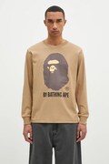 Bavlněné tričko s dlouhým rukávem A Bathing Ape By Bathing Ape Longsleeve béžová barva, s potiskem, 1K80111015