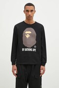 Bavlněné tričko s dlouhým rukávem A Bathing Ape By Bathing Ape Longsleeve černá barva, s potiskem, 1K80111015