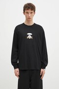AAPE longsleeve din bumbac Basic Long culoarea negru, cu imprimeu, AAPLTM1559XXN