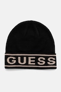 Guess czapka z domieszką wełny LOGO BEANIE kolor czarny z cienkiej dzianiny M4BZ06.Z3H82