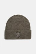 Maison Kitsuné czapka wełniana Bold Fox Head kolor zielony z cienkiej dzianiny wełniana MM06111KT1022