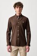 Polo Ralph Lauren πουκάμισο ανδρικό βαμβακερό με ελαστάν καφέ απλό 710929348