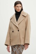 Vlnený kabát IRO béžová farba, prechodný, dvojradový, WP137HELIA