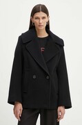 Vlnený kabát IRO čierna farba, prechodný, dvojradový, WP137HELIA