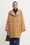 BOSS palton de lana culoarea bej, de tranzitie, oversize, 50524984