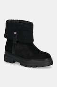 Tommy Hilfiger cizme din piele intoarsa FAUX FUR SUEDE ROLL-DOWN BOOT culoarea negru, cu toc plat, izolat, FW0FW08158
