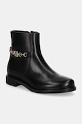 Kožne gležnjače Tommy Hilfiger TH CHAIN LEATHER LOW BOOTIE za žene, boja: crna, ravni potplat, FW0FW08251