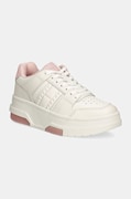 Tommy Jeans sneakersy skórzane THE BROOKLYN FLATFORM kolor biały EN0EN02592