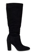 Semišové čižmy Lauren Ralph Lauren Artizan Tall dámske, čierna farba, na podpätku, 802937807001