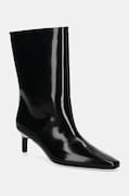 Шкіряні черевики Calvin Klein HEEL MID BOOT 50 LTH жіночі колір чорний на шпильці HW0HW02151
