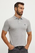 Памучна тениска с яка Polo Ralph Lauren в сиво с изчистен дизайн 710795080