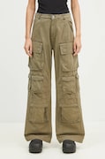 Памучен панталон Alpha Industries Multipocket Pant в зелено с широка каройка, с висока талия 148022