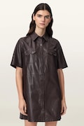 AllSaints sukienka skórzana ROCK DRESS bordowa gładka W287DB