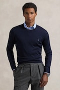 Vuneni pulover Polo Ralph Lauren za muškarce, boja: tamno plava, lagani, 710946143