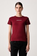Guess Jeans T-shirt damski bawełniany z elastanem bordowy W4YI01 J1314