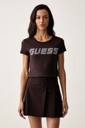 Guess T-shirt damski bawełniany z elastanem KIARA brązowy V4BI16 KCIV1