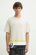 Karl Lagerfeld Jeans tricou din bumbac barbati, culoarea bej, cu imprimeu, 245D1702