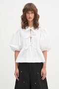 GANNI bluză din bumbac Cotton Poplin Peplum culoarea alb, uni, F7364