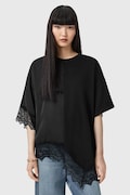 AllSaints блузка жіноча бавовняна LENNY чорна з мереживними вставками W087JD