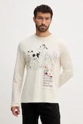 United Colors of Benetton camasa cu maneca lunga din bumbac culoarea bej, cu imprimeu, 3VR54M025