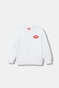 Detská bavlnená mikina Diesel SPATCH OVER SWEAT-SHIRT biela farba, s nášivkou, J02482