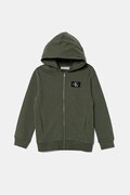 Detská bavlnená mikina Calvin Klein Jeans zelená farba, s kapucňou, s nášivkou, IB0IB02213