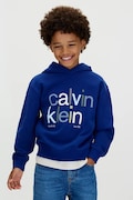 Detská mikina Calvin Klein Jeans tmavomodrá farba, s kapucňou, s potlačou, IB0IB02563