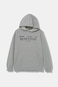 Дитяча бавовняна кофта United Colors of Benetton колір сірий з капюшоном з принтом 3J68C204V