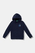 Детски памучен суичър United Colors of Benetton в тъмносиньо с качулка с десен 3J68C505C
