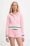Juicy Couture bluză VELOUR CROPPED STRIPE HOODIE culoarea roz, cu glugă, cu imprimeu, JCWAS225351