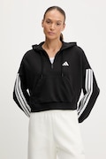 adidas bluza Essentials 3-Stripes damska kolor czarny z kapturem z aplikacją JN1956