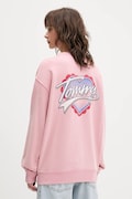 Tommy Jeans hanorac de bumbac culoarea roz, cu imprimeu, DW0DW21602