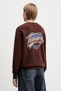 Tommy Jeans hanorac de bumbac culoarea maro, cu imprimeu, DW0DW21602