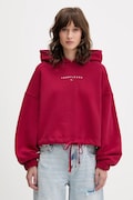 Tommy Jeans hanorac de bumbac culoarea roz, cu glugă, cu imprimeu, DW0DW21607