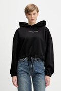 Tommy Jeans bluza bawełniana damska kolor czarny z kapturem z nadrukiem DW0DW21607