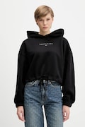 Tommy Jeans hanorac de bumbac culoarea negru, cu glugă, cu imprimeu, DW0DW21607