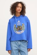 adidas bluza x Farm Rio damska kolor niebieski z kapturem z nadrukiem JL8608