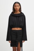 Rick Owens DRKSHDW cotton sweatshirt Cropped Hooded Tunic black color hooded smooth DS02E7236.RIG