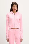 Juicy Couture bluza welurowa kolor różowy z kapturem z aplikacją JCWAS225306