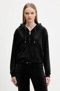 Juicy Couture bluza welurowa damska kolor czarny z kapturem gładka JCWAS225310