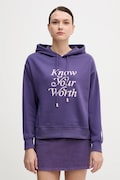 United Colors of Benetton bluza damska kolor fioletowy z kapturem z nadrukiem 3WNWD201C