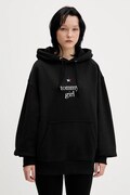 Tommy Jeans bluza bawełniana damska kolor czarny z kapturem z aplikacją DN0DN00099