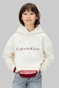 Дитяча кофта з бавовною Calvin Klein Jeans колір бежевий з капюшоном з принтом IG0IG03018
