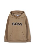 Дитяча кофта BOSS колір коричневий з капюшоном з принтом J52351