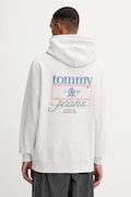 Tommy Jeans bluză culoarea gri, cu glugă, cu imprimeu, DM0DM22085