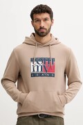 Bavlnená mikina Tommy Jeans hnedá farba, s kapucňou, s potlačou, DM0DM22092