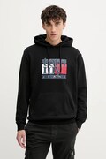 Tommy Jeans hanorac de bumbac culoarea negru, cu glugă, cu imprimeu, DM0DM22092