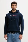 Tommy Jeans hanorac de bumbac culoarea bleumarin, cu glugă, cu imprimeu, DM0DM22113